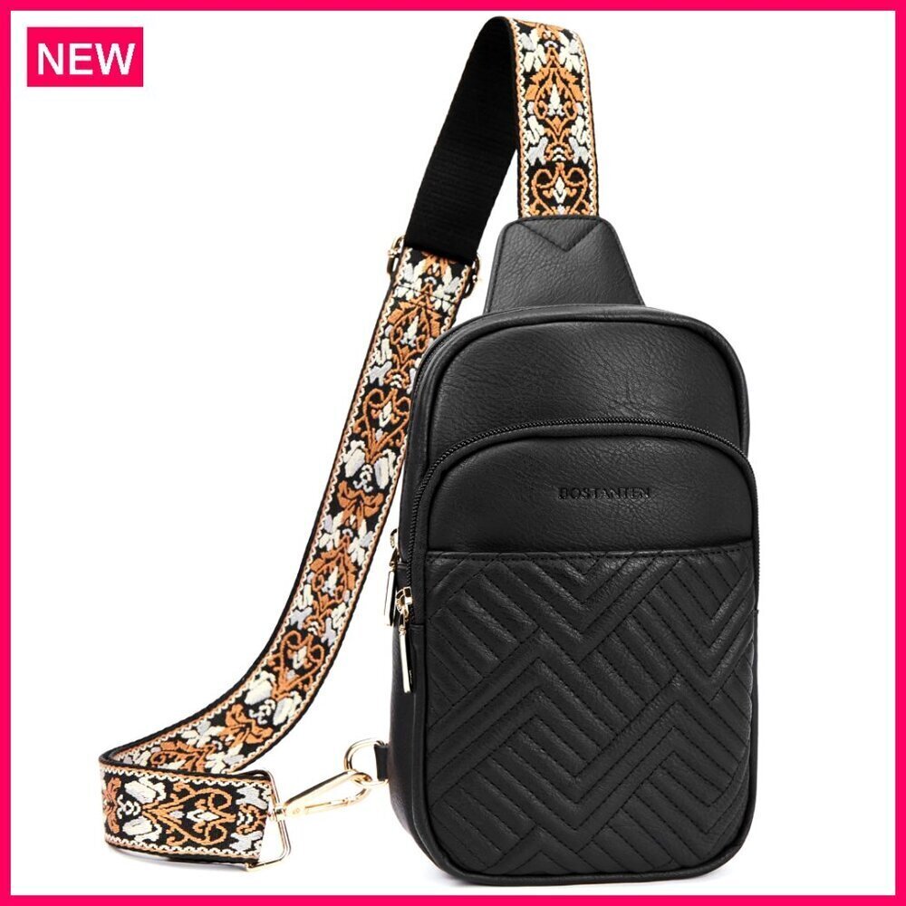 Quilted Vegan Leather Crossbody Sling Bag with Adjustable Strap Large Capacity